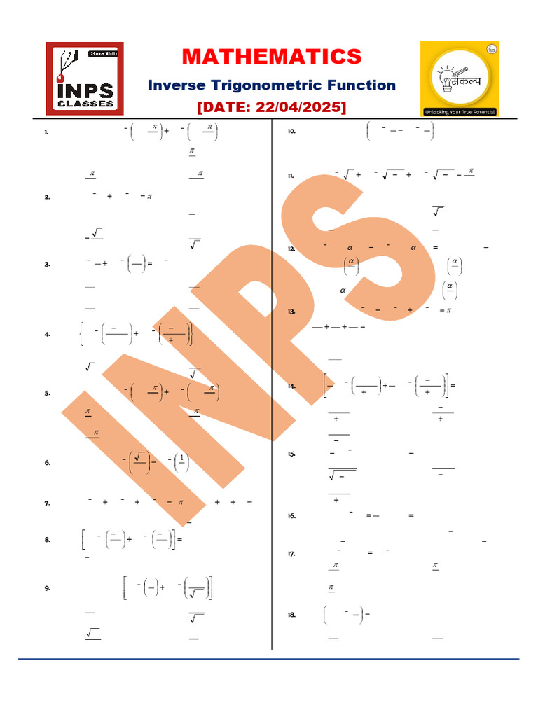 Inverse Trigonometric Functions Quiz | PDF | Trigonometric Functions ...