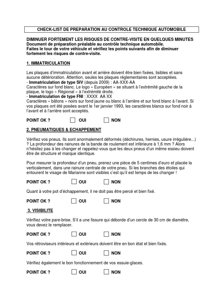Check List Controle Technique