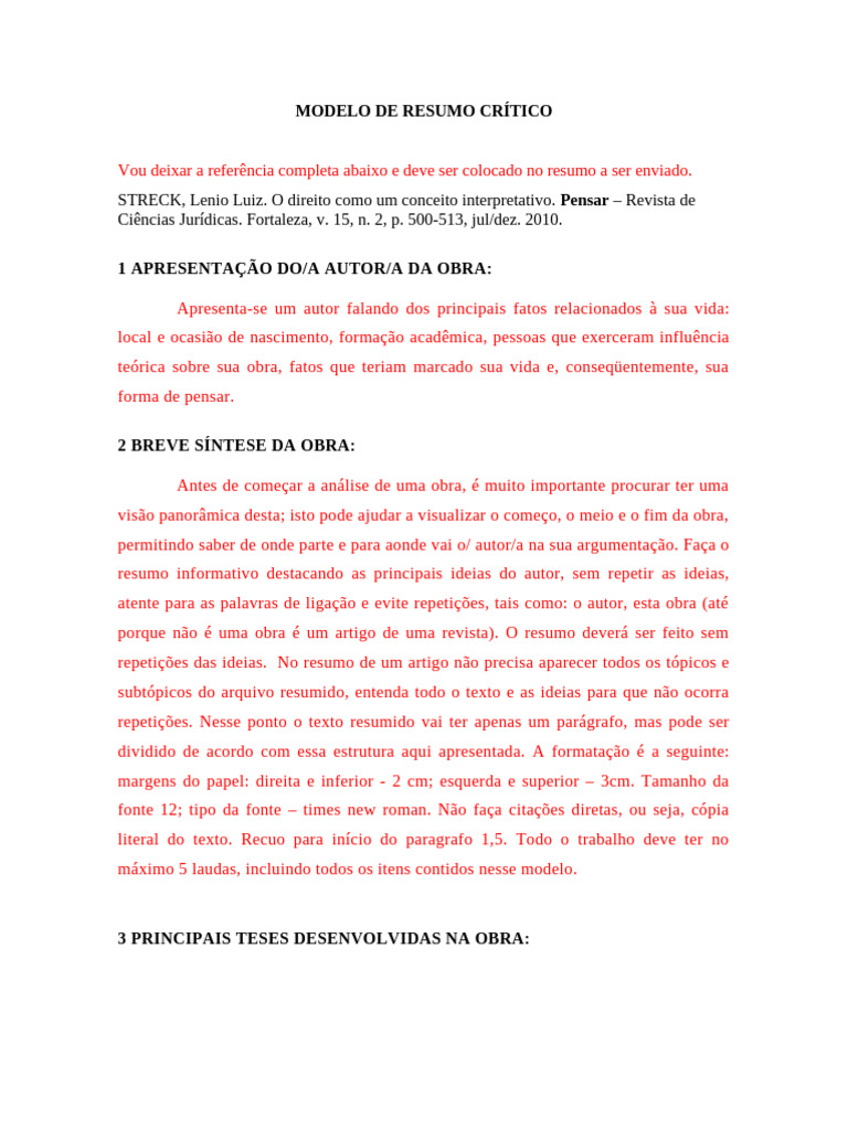 Modelo de Resumo Crítico e Análise | PDF