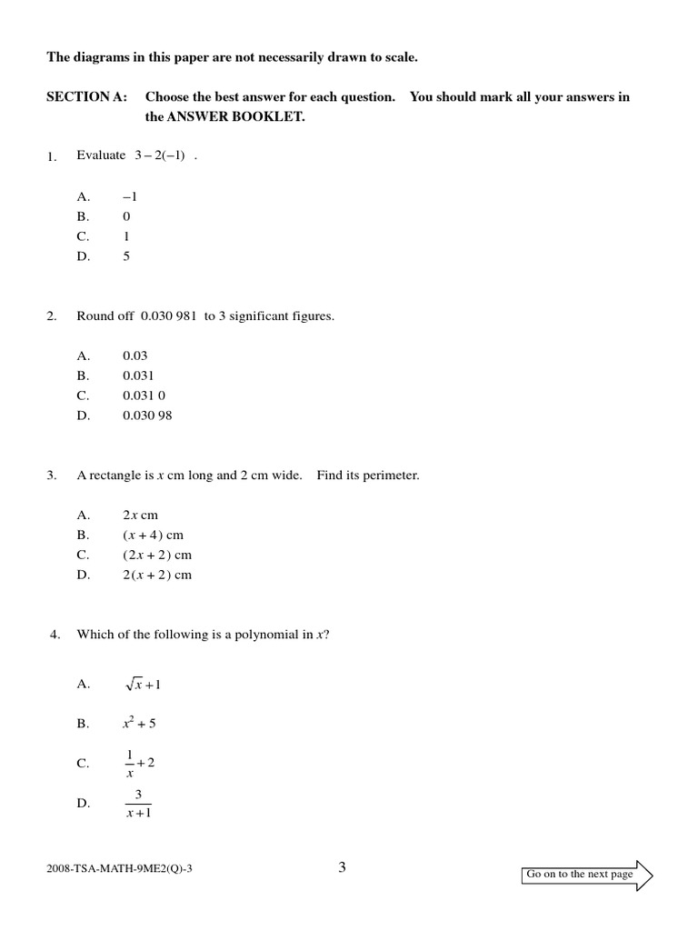 2008 TSA Math Exam Questions | PDF