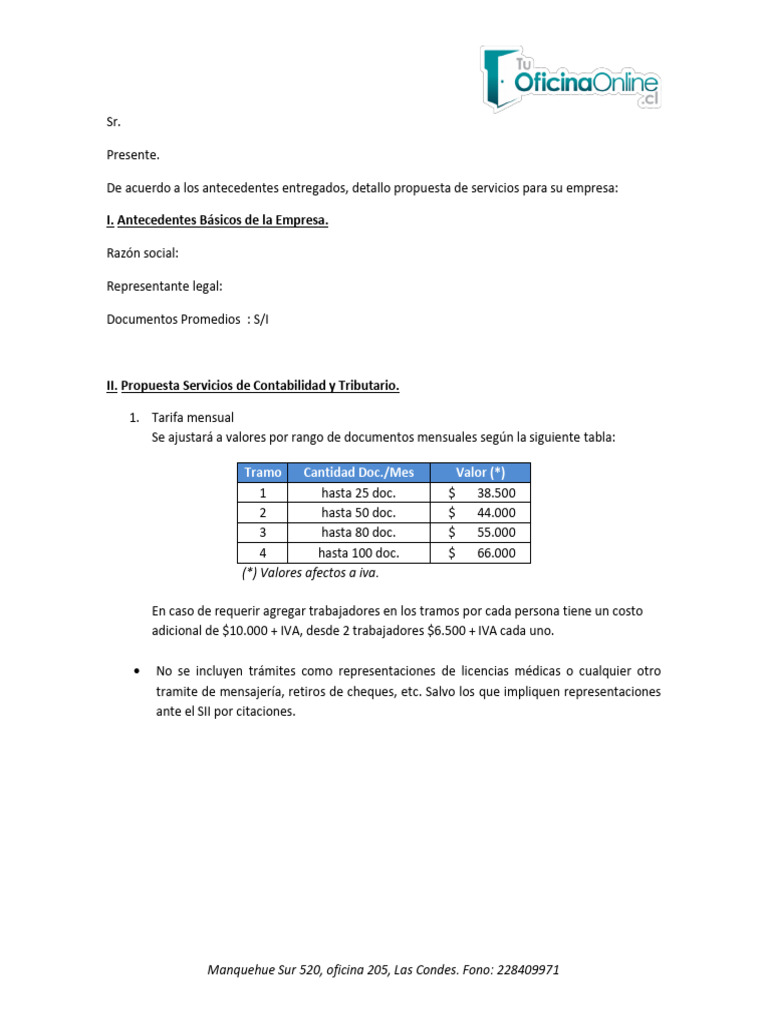 Propuesta de Servicios Contables y Tributarios | PDF | Economias