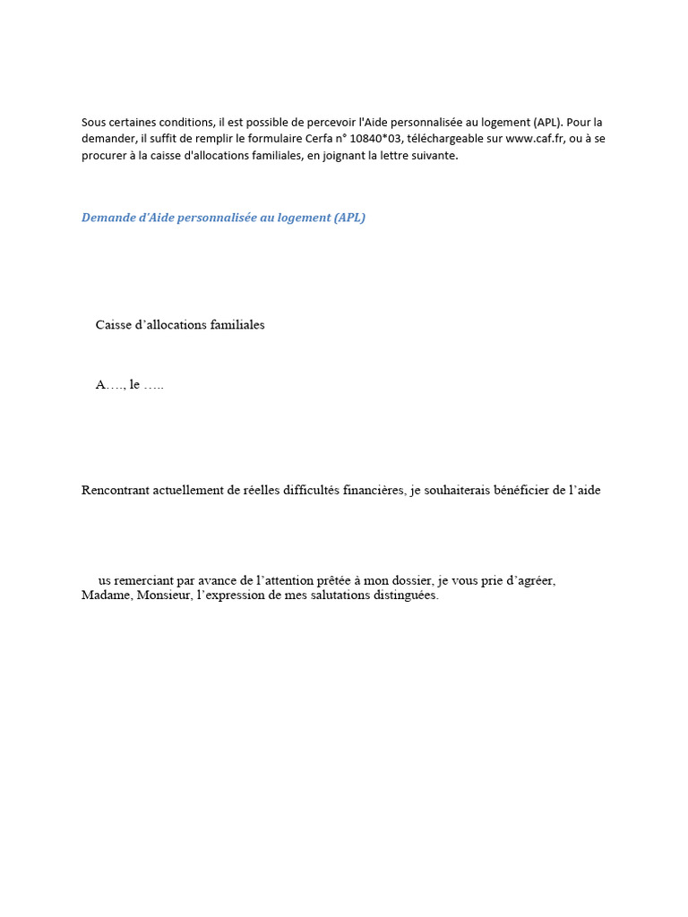Demande d'Aide au Logement APL | PDF