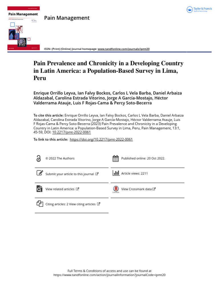 Pain Prevalence and Chronicity in A Developing Country in Latin America ...