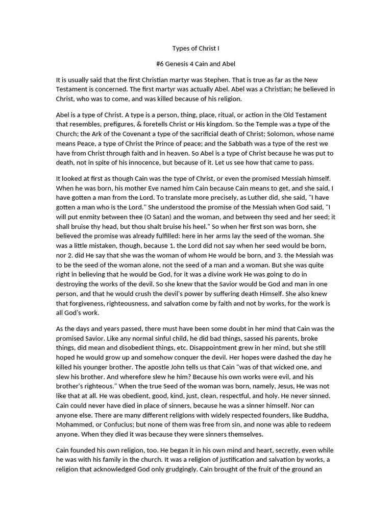Abel as a Type of Christ Explained | PDF | Jesus | Cain And Abel