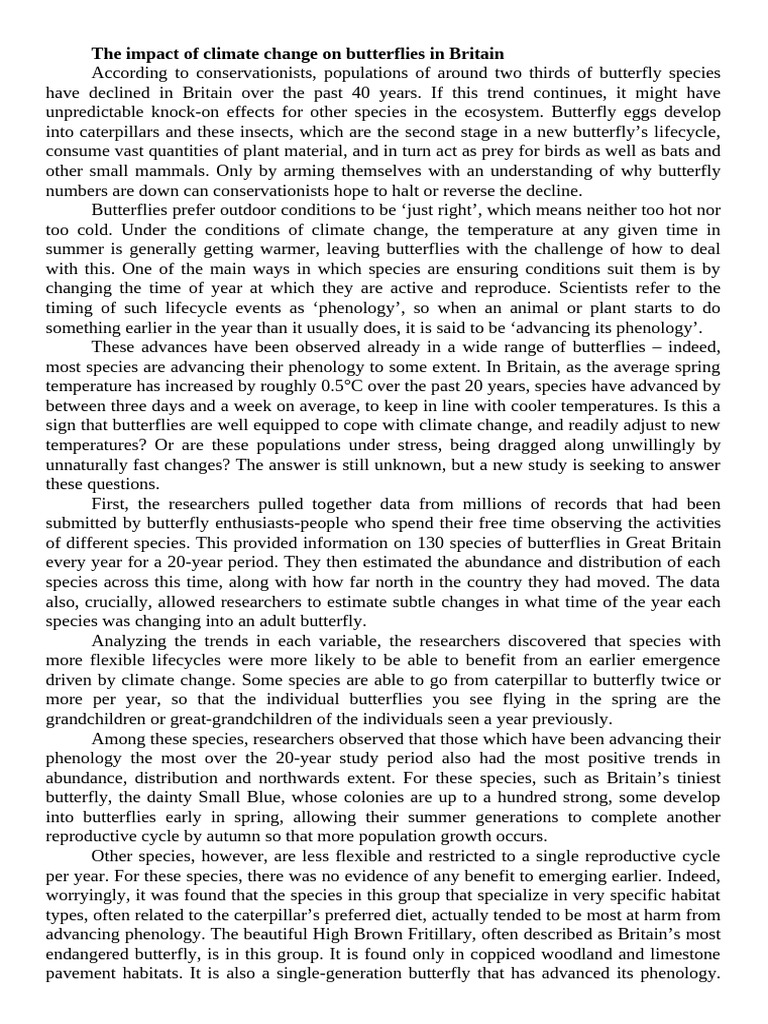 Climate Change Effects on British Butterflies | PDF | Earth Sciences