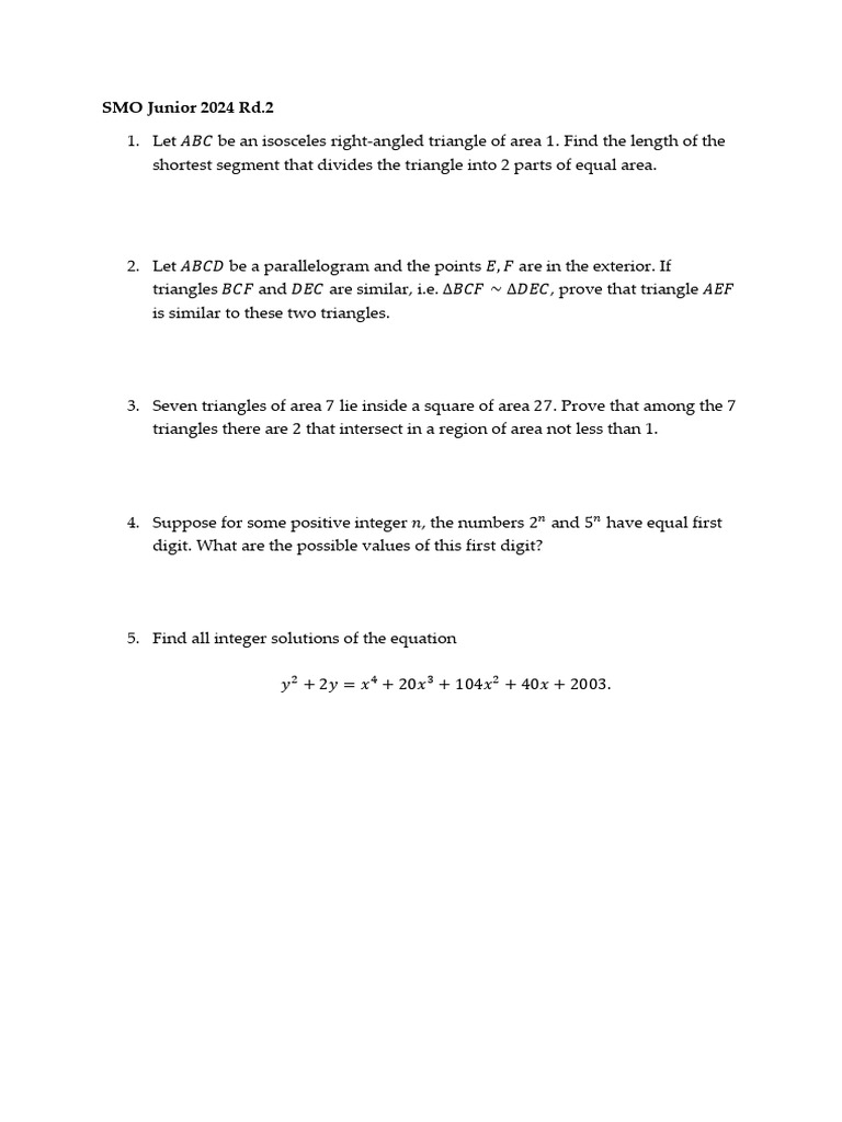 Junior Section Round 2 Smo Singapore Mathematical Olympiad 2024 Pdf