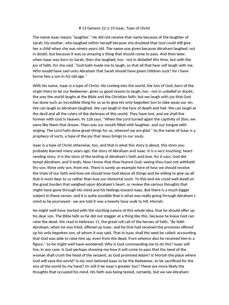 13 - Genesis 22.1-19 - Isaac, Type of Christ | PDF | Isaac | Sacrifice