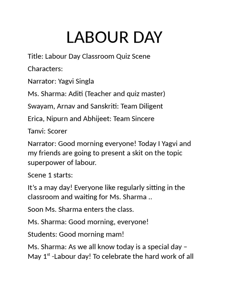 Labour Day Classroom Quiz Skit | PDF