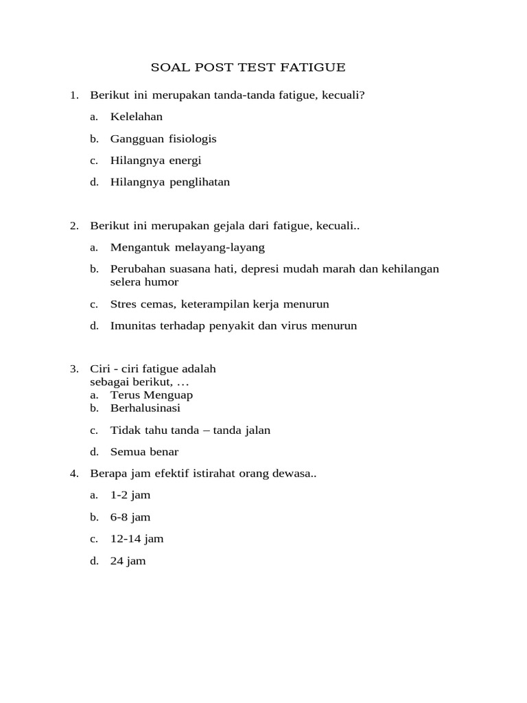Soal Post Test Fatigue | PDF