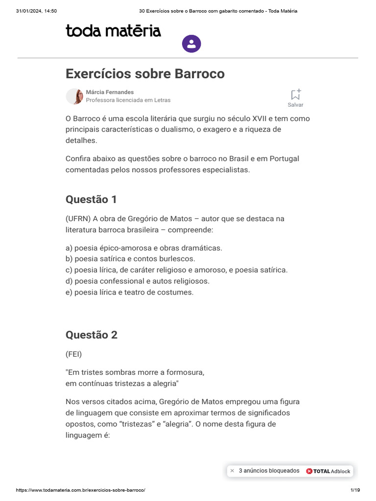 Exercícios Comentados sobre Barroco | PDF | Barroco | Poesia