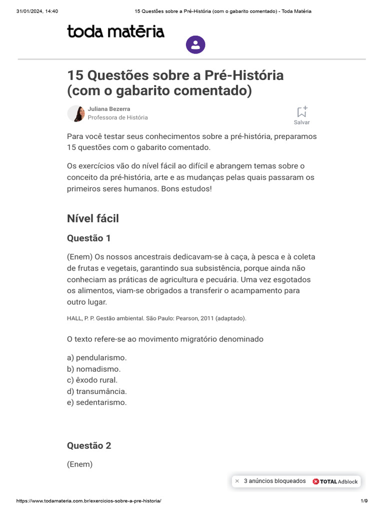 Exercícios e Questões sobre Pré-História | PDF | Paleolítico | Neolítico