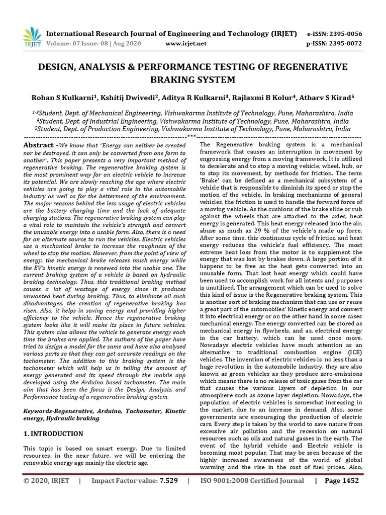 Regenerative Braking System Analysis | PDF | Brake | Electric Vehicle