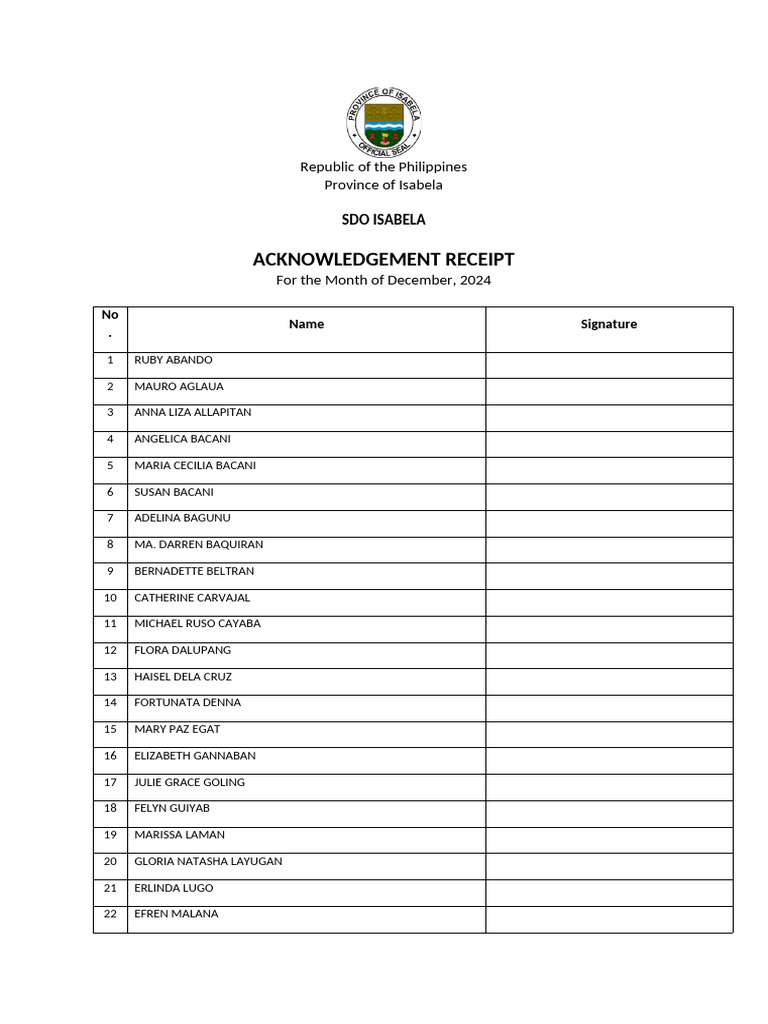 December 2024 Rice Payroll Acknowledgment | PDF
