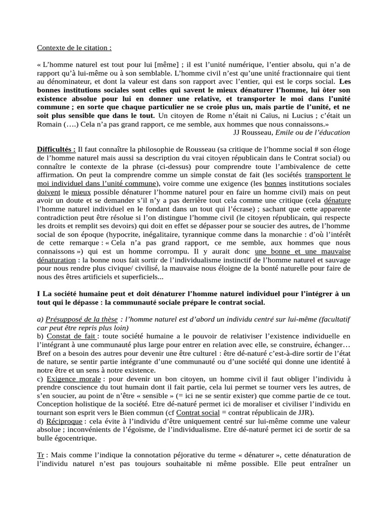 Dénaturation de l'homme selon Rousseau | PDF | Individualisme | La nature