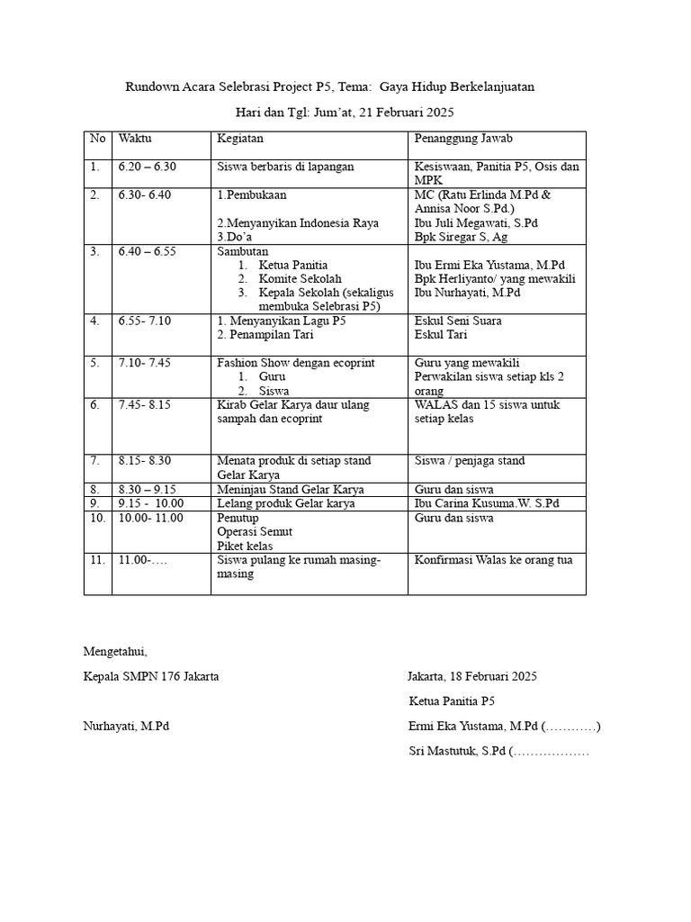 Rundown Selebrasi Project P5 2025 | PDF