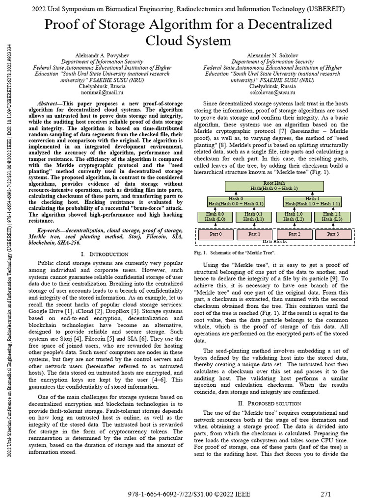 Proof of Storage Algorithm For A Decentralized | PDF | Computer File ...