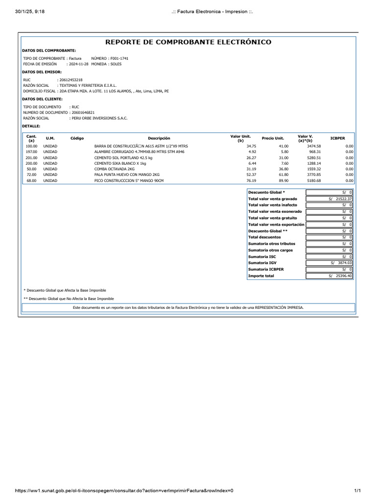 10-10-28-11-2024-F001-00001741-Textimax Ferreteria | PDF | Pagos ...