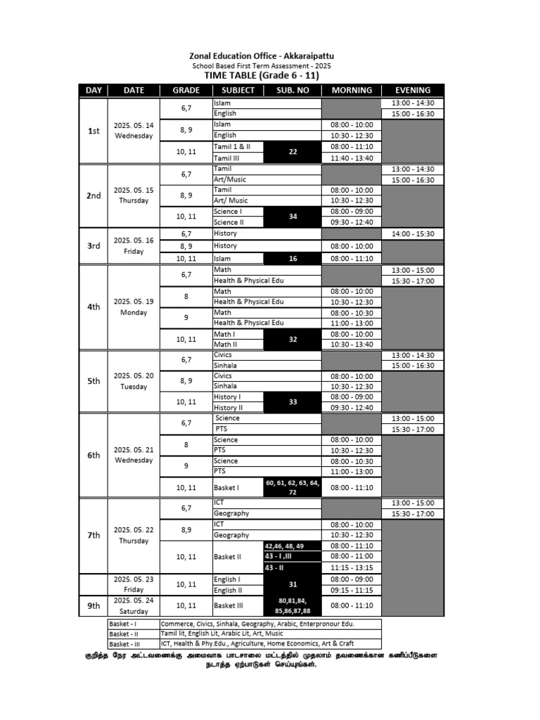 2025 First Term Exam Timetable | PDF