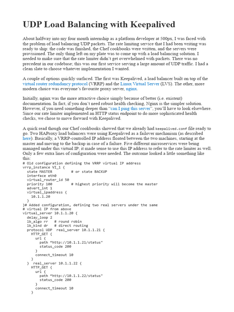 UDP Load Balancing with Keepalived | PDF | Load Balancing (Computing ...