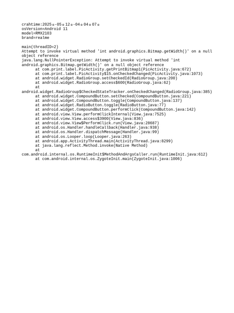 Android NullPointerException Debug Log | PDF
