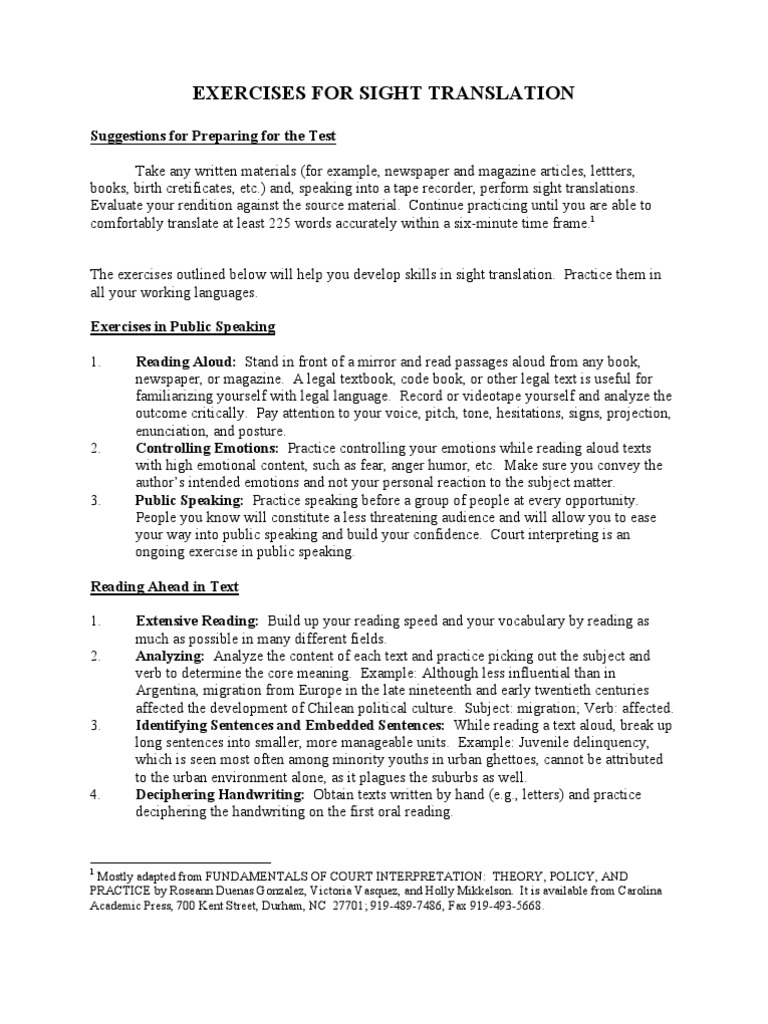 Sight Exercises | PDF | Reading (Process) | Translations