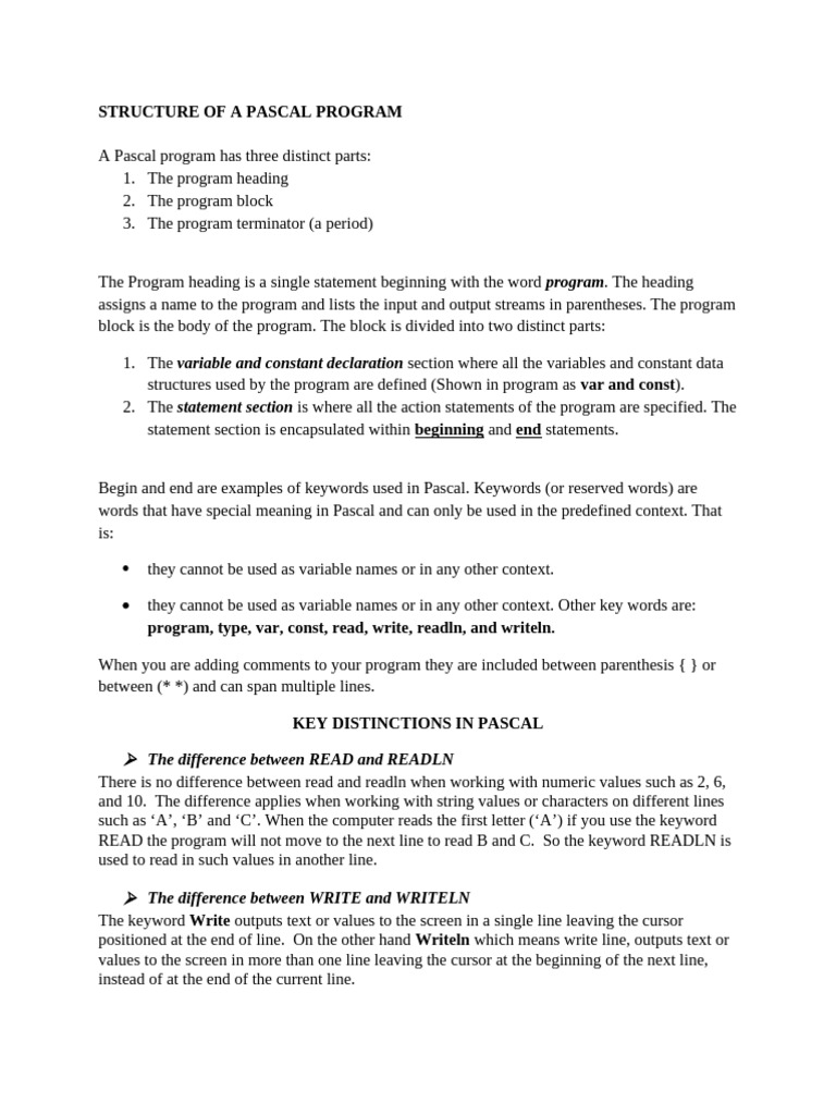 Structure of A Pascal Program | PDF | Computer Program | Programming