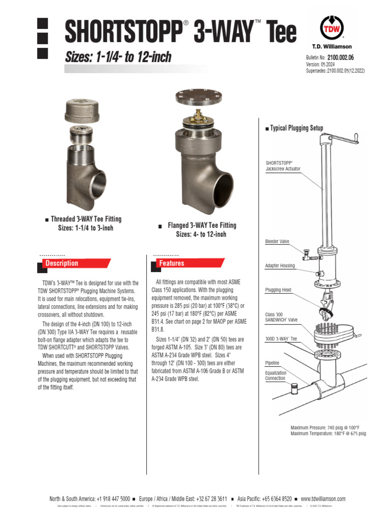 TDW Shortstopp 3-Way Tee Overview | PDF | Pipe (Fluid Conveyance) | Gas ...
