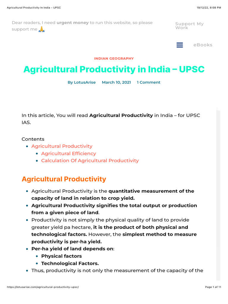 Agricultural Productivity in India - UPSC | PDF | Agricultural ...