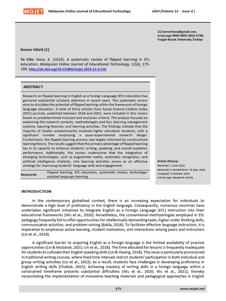 Flipped Learning in EFL Education Review | PDF | English As A Second Or ...