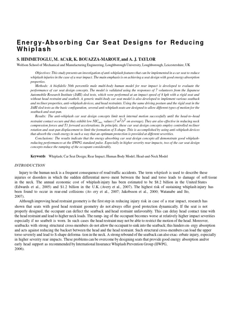 Anti-Whiplash Car Seat Design Study | PDF | Force | Mechanics