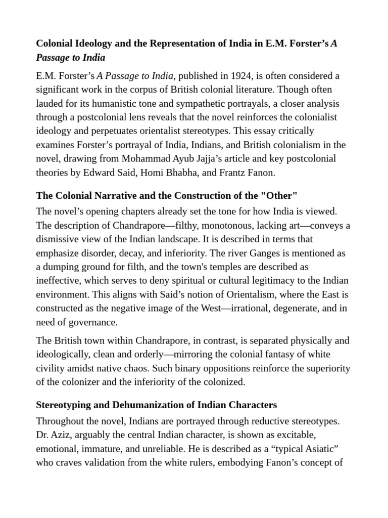 Colonial Ideology in Forster's India | PDF | Postcolonialism