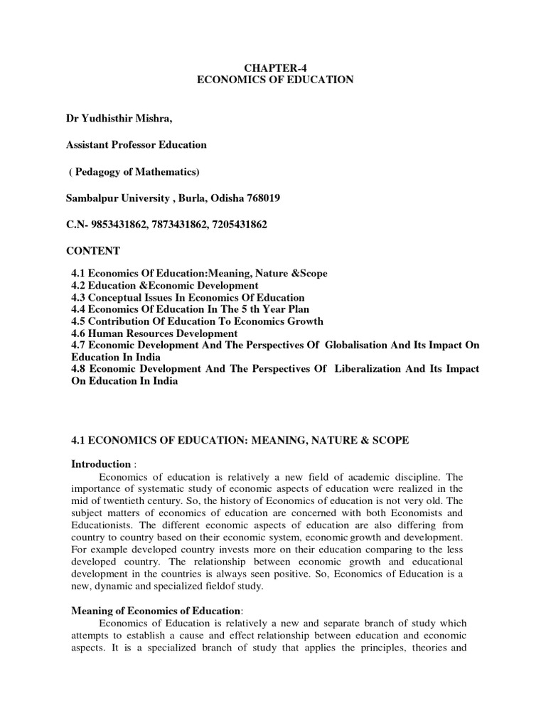 Chapter 4 Economics of Education | PDF | Economics | Economic System