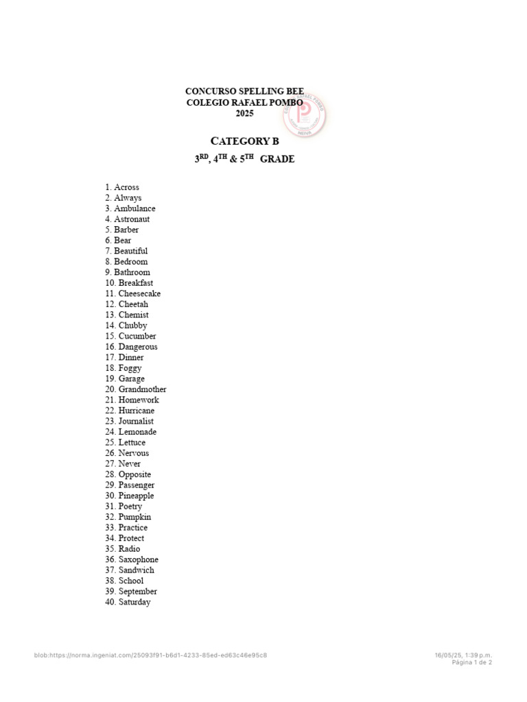 Spelling Bee Words for Grades 3-5 | PDF