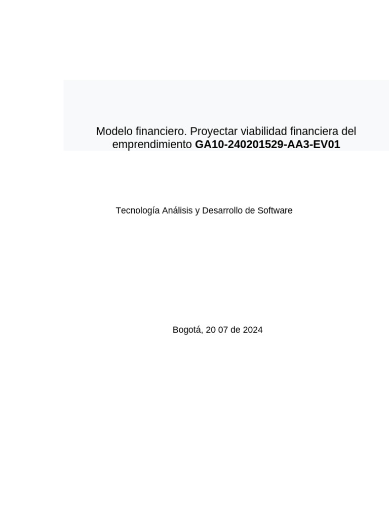 Modelo Financiero para Emprendimiento GA2-240201529-AA3-EV01 | PDF