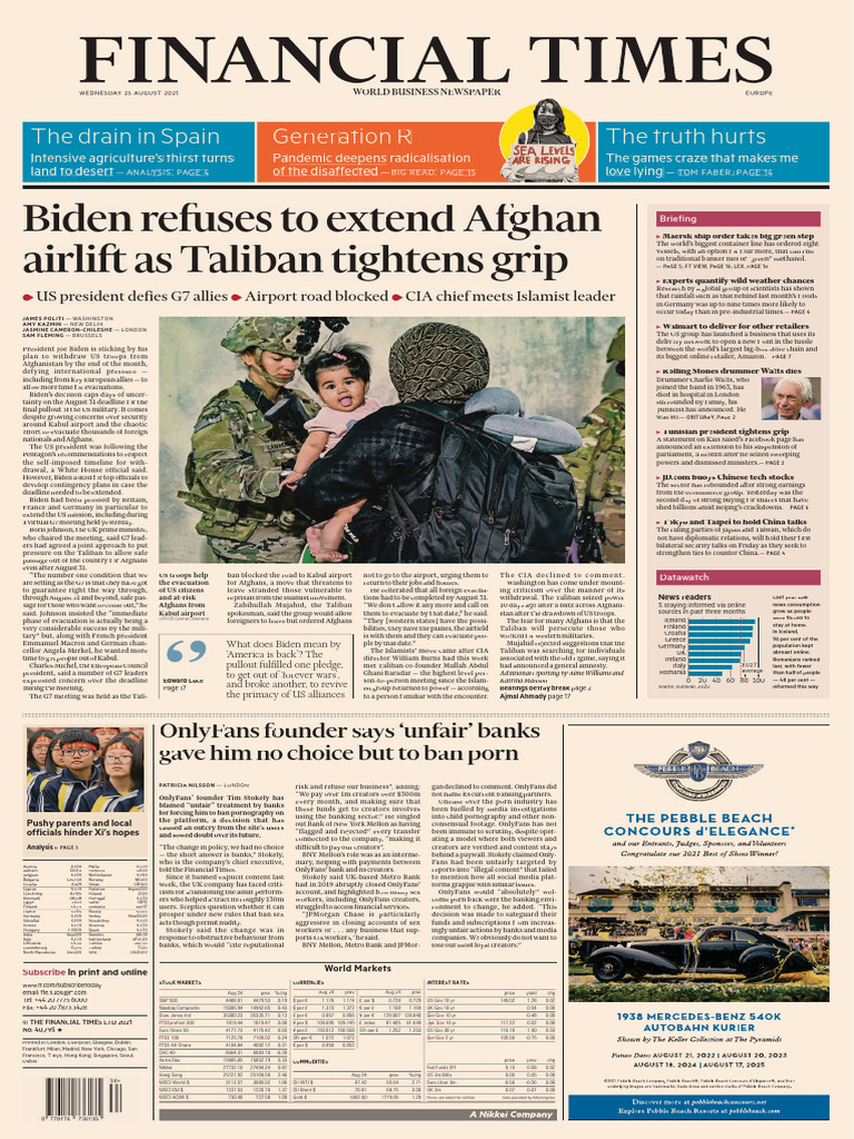 Financial Times Europe August 25 2021 | PDF | Afghanistan | Taliban