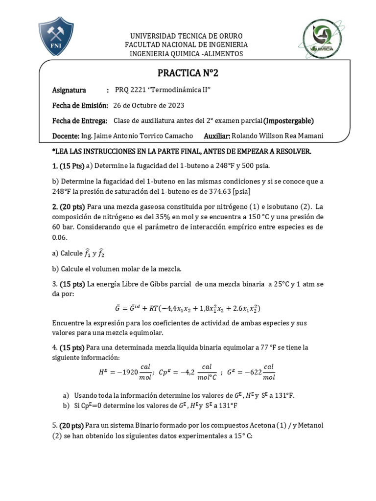 Practica 2 Ii 23 | PDF | Química Física | Termodinámica
