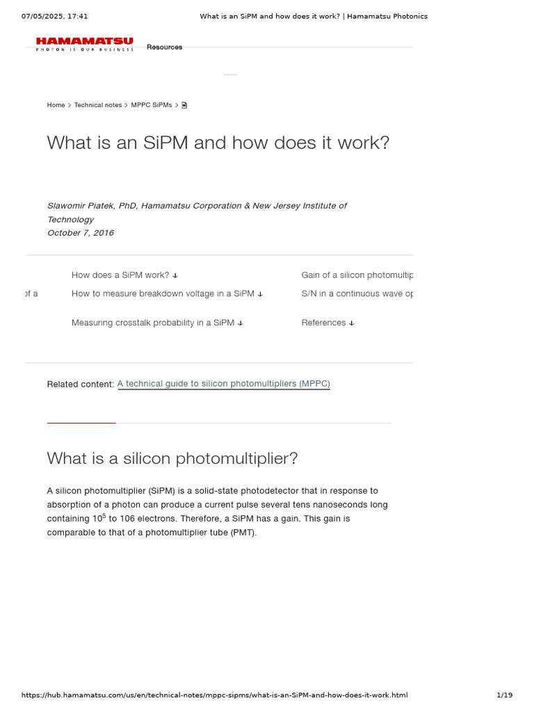 What Is An SiPM and How Does It Work - Hamamatsu Photonics | PDF ...