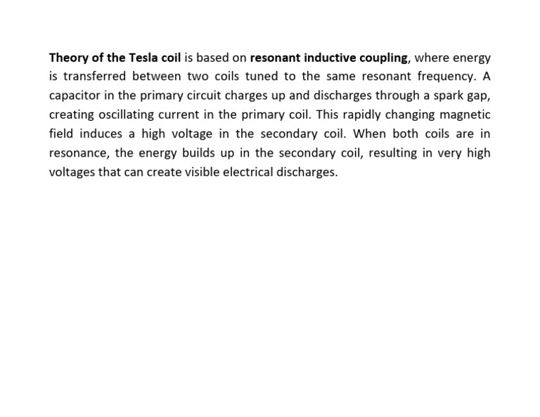 Theory of The Tesla Coil Is Based On Resonant Inductive Coupling | PDF