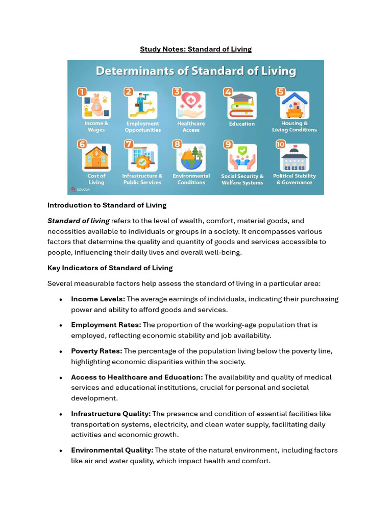 Study Notes - Standard of Living | PDF | Standard Of Living | Income ...