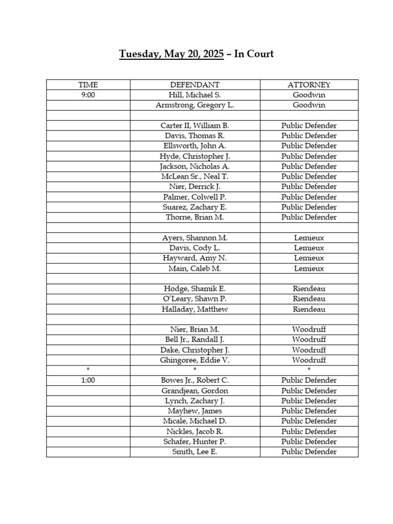 Jefferson County Court Calendar May 20, 2025 PDF