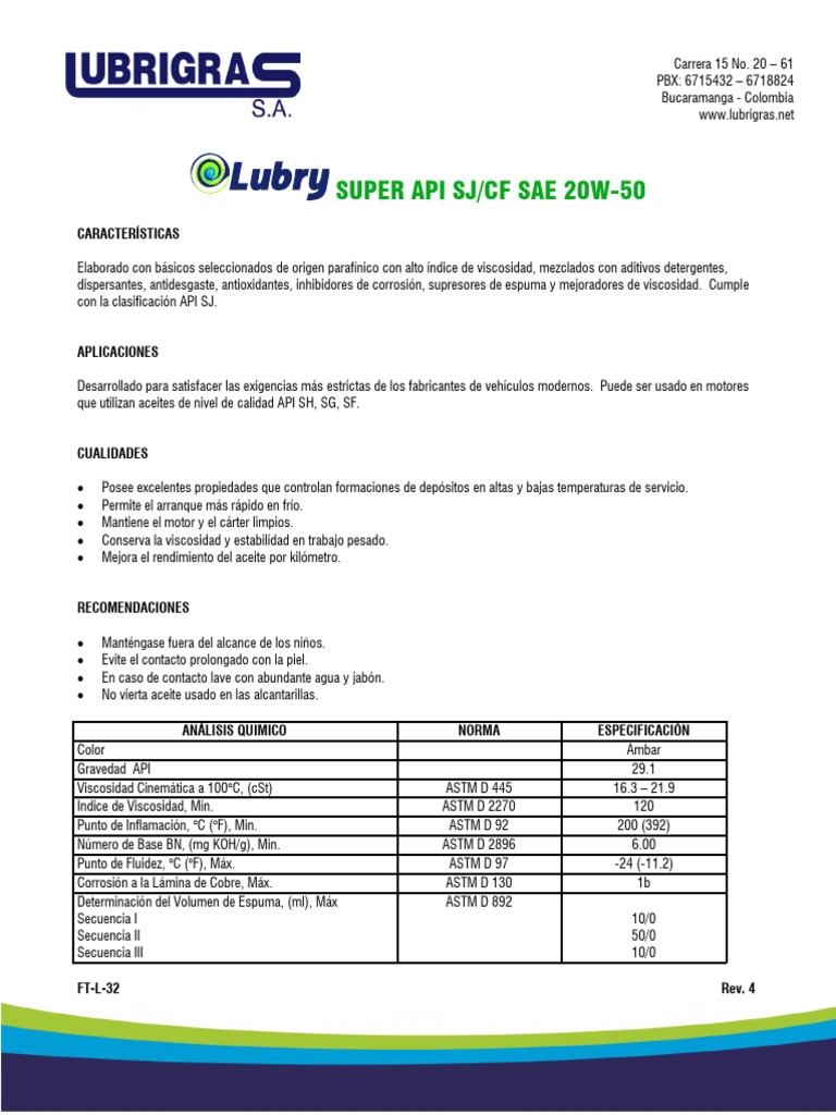 Super API SJ SAE 20W-50 3 | PDF | Materiales