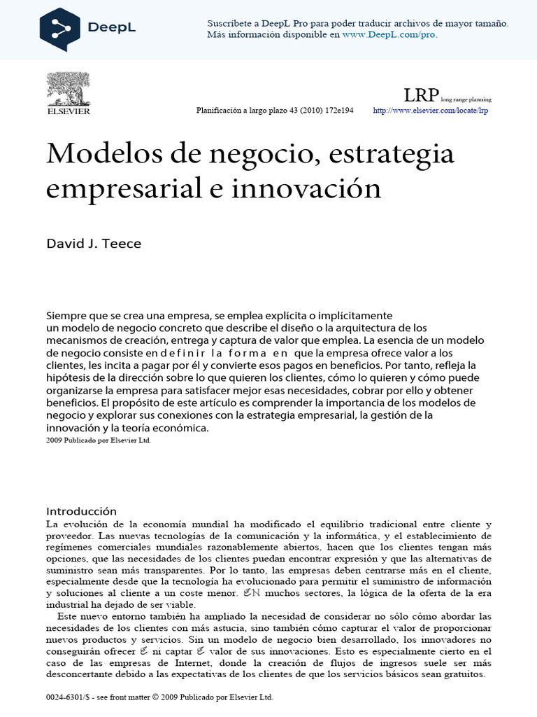 Modelos de negocio y estrategia empresarial | PDF | Modelo de negocio ...