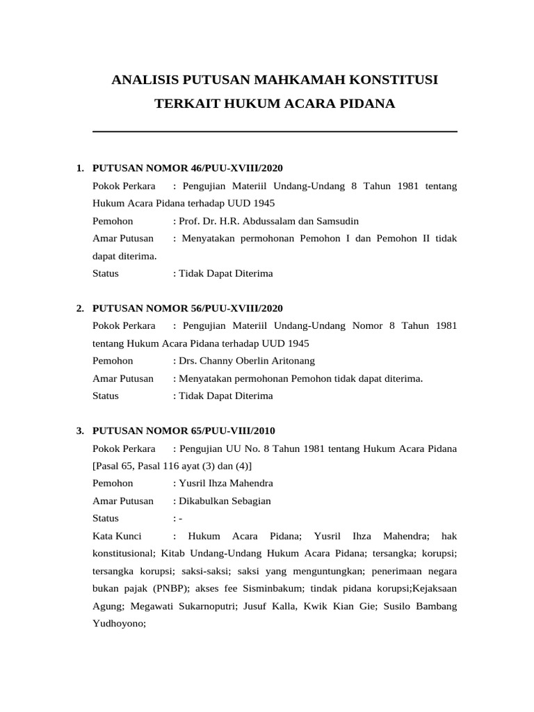 Analisis Putusan MK Hukum Acara Pidana | PDF