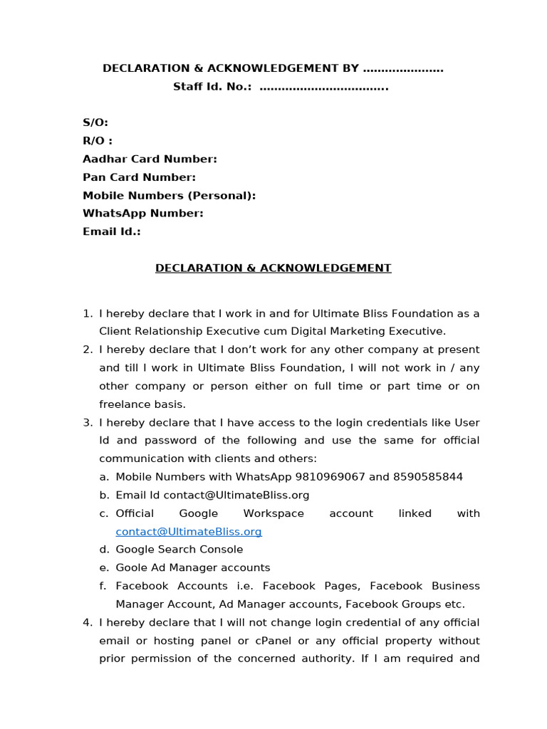 CRE Declaration and Acknowledgement Form | PDF