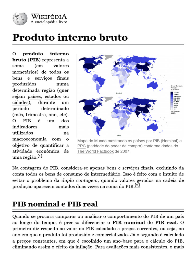 Produto Interno Bruto - Wikipédia, A Enciclopédia Livre | PDF | Produto ...