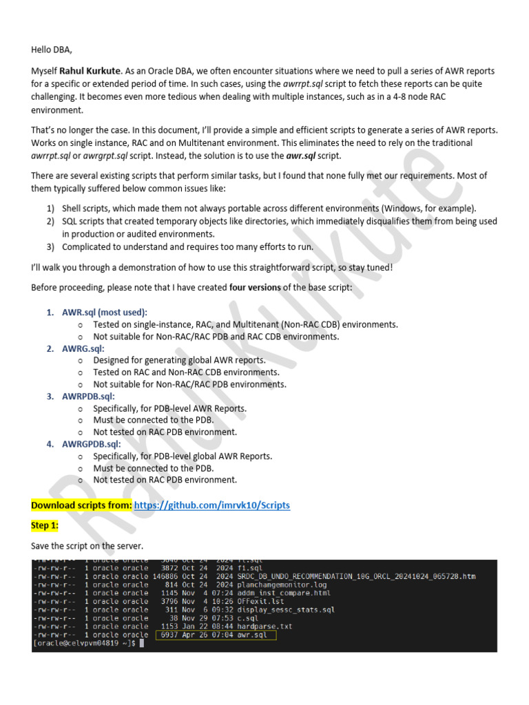 Efficient AWR Report Generation in Oracle | PDF | Data Management ...