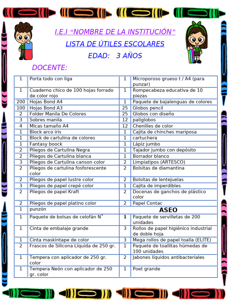 Lista de Útiles Escolares | PDF | Materiales biodegradables | Papelería