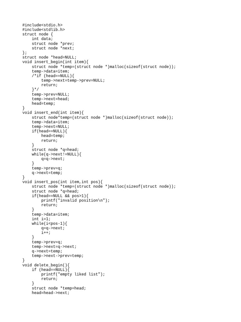C Program for Doubly Linked List Operations | PDF