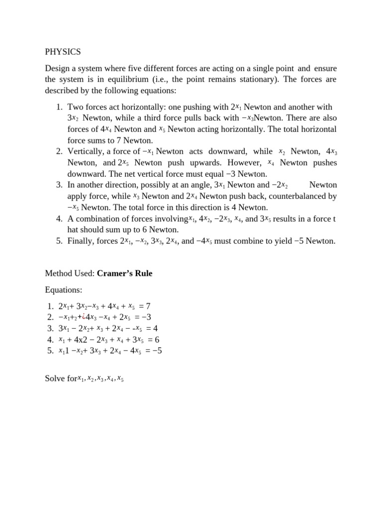 Equilibrium of Forces Using Cramer's Rule | PDF