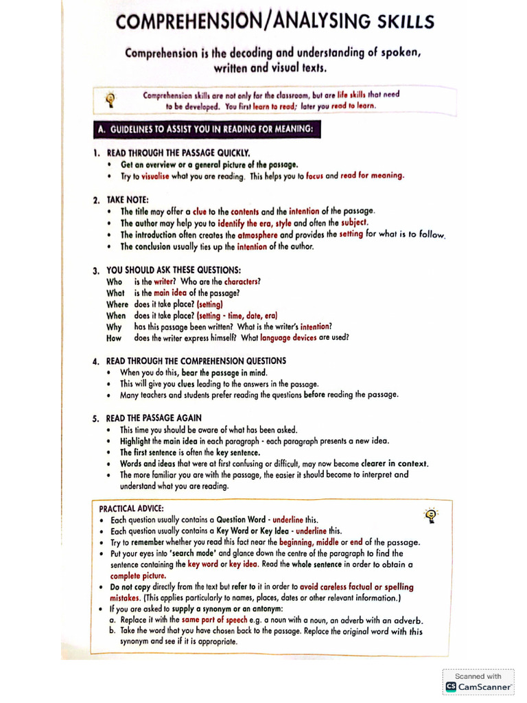 Comprehension And Text Analysis Notes Pdf